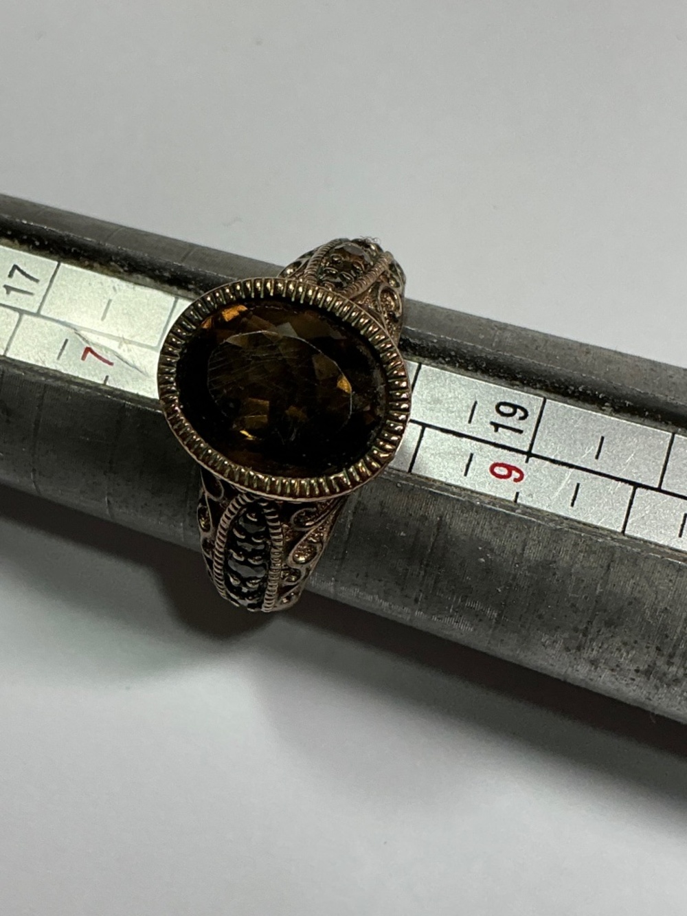 Sterling Silver Gold Plated Victorian Ring W/ a Faceted Smokey Quartz Stone S/8